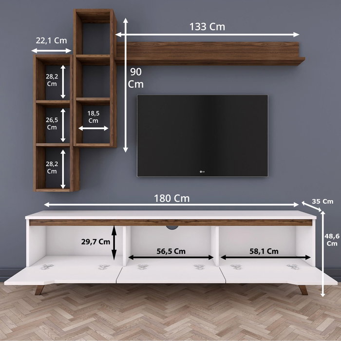 Hanah Home M16 - 804 Mueble de TV Blanco y Nogal con Estantes Hanah Home M16 - 804 Mueble de TV Blanco y Nogal con Estantes